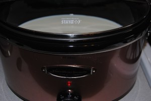 The beginning of my first batch of slow cooker yogurt.