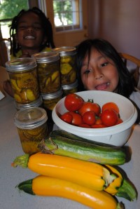 Pickles, zucchini, squash, tomatoes and silly girls!!  Oh my!!!!