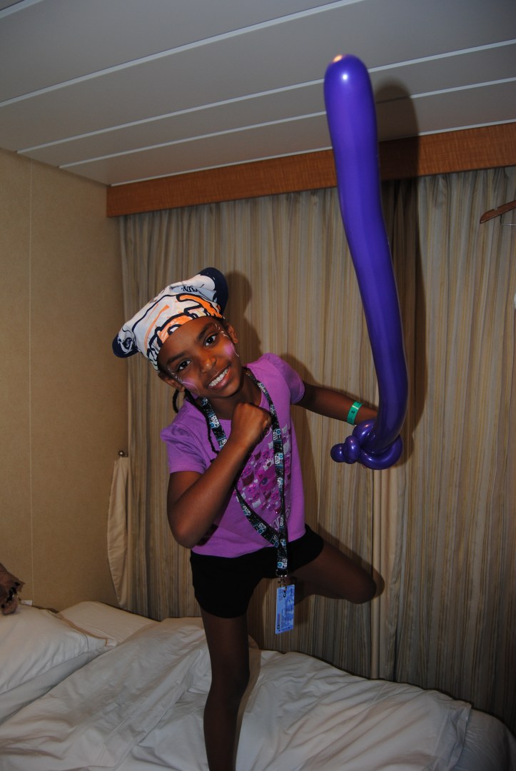Royal Caribbean has a program for the kids called Adventure Ocean. The girls loved it and one day they decorated bandanas and did a Pirate Parade. Naomi was in character.