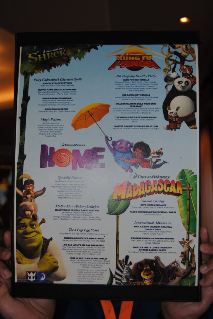 The menu from our character breakfast. 